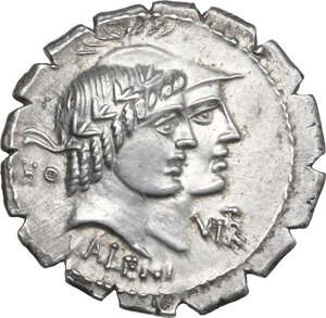obverse: Q. Fufius Calenus and Mucius Cordus. AR Denarius serratus, 70 BC