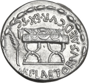 reverse: M. Plaetorius Cestianus. AR Denarius, Rome mint, 67 BC