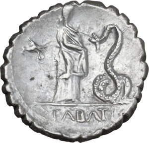 reverse: L. Roscius Fabatus. AR Denarius serratus, 64 BC