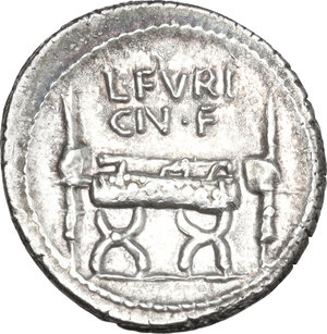 reverse: L. Furius Cn. f. Brocchus. AR Denarius, 63 BC