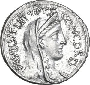 obverse: L. Aemilius Lepidus Paullus with L. Scribonius Libo.. AR Denarius, 62 BC