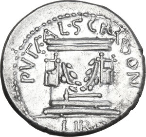 reverse: L. Aemilius Lepidus Paullus with L. Scribonius Libo.. AR Denarius, 62 BC