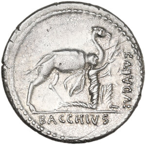 reverse: A. Plautius. AR Denarius, 55 BC