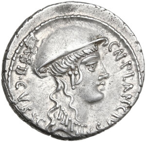 obverse: Cn. Plancius. AR Denarius, 55 BC
