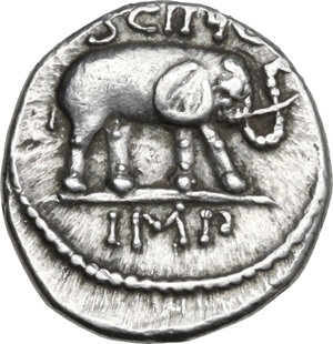 reverse: Q. Caecilius Metellus Pius Scipio. AR Brockage Denarius, Africa, 47-46 BC