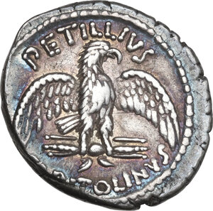 obverse: Petillius Capitolinus. AR Denarius, Rome mint, 43 BC