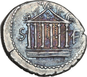 reverse: Petillius Capitolinus. AR Denarius, Rome mint, 43 BC