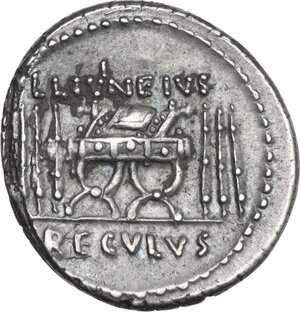 reverse: L. Livineius Regulus. AR Denarius, 42 BC