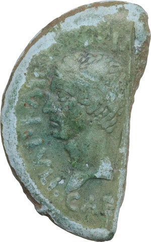 obverse: Octavian, with Julius Caesar.. Halved AE Dupondius, Vienna (Gaul) mint, c. 36 BC