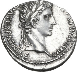 obverse: Augustus (27 BC - 14 AD).. AR Denarius, Lugdunum mint. Struck 2 BC - 4 AD