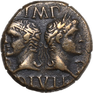obverse: Augustus (27 BC - 14 AD) with Agrippa.. AE As, Nemausus mint, c. 10-14 AD