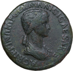 obverse: Agrippina Senior, wife of Germanicus and mother of Caligula (died 33 AD).. AE Sestertius, struck under Claudius