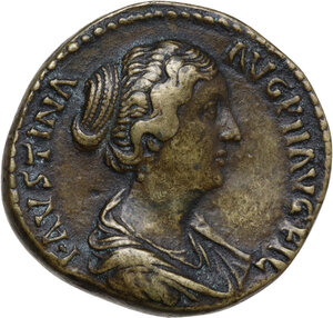 obverse: Faustina II, wife of Marcus Aurelius (died 176 AD).. AE Sestertius, struck under Antoninus Pius, 145-161 AD