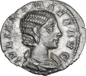 obverse: Julia Mamaea, mother of Severus Alexander (died 235 AD).. AR Denarius, Rome mint.  Struck under Severus Alexander, 222 AD
