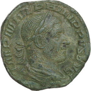 obverse: Philip I (244-249).. AE Sestertius. Ludi Saeculares (Secular Games) issue, commemorating the 1000th anniversary of Rome, 249 AD