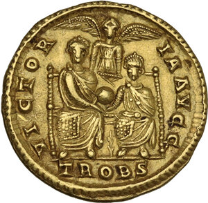 reverse: Valentinian II (375-392).. AV Solidus, Treveri mint, 375-378 AD
