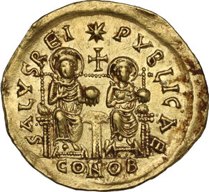 reverse: Basiliscus and Marcus (475-476).. AV Solidus. Constantinople mint, second period
