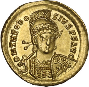 obverse: Theodosius II (408-450). AV Solidus, Constantinople mint, c. 425-429 AD