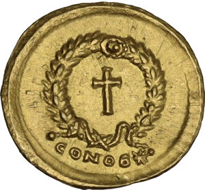 reverse: Aelia Pulcheria, sister of Theodosius II and wife of Marcian (414-453)..  AV Tremissis. Constantinople mint, c. 439 AD