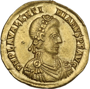 obverse: Valentinian III (425-455).. AV Solidus, Ravenna mint, 426-430/455 AD