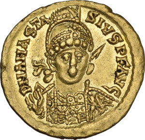 obverse: Ostrogothic Italy, Theoderic (493-526).. AV Solidus, in the name of Anastasius I. Rome mint, c. 491-518 AD