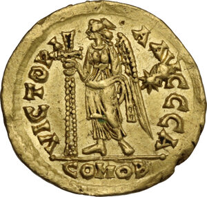 reverse: Ostrogothic Italy, Theoderic (493-526).. AV Solidus, in the name of Anastasius I. Rome mint, c. 491-518 AD