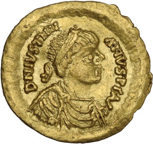 obverse: Ostrogothic Italy, Athalaric to Witigis (526-540).. AV Tremissis. Pseudo-Imperial Coinage. In the name of Justinian I. Rome or Ravenna mint, c. 527/30-539