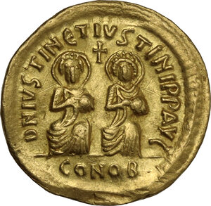 obverse: Justin I and Justinian I  (4 April-1 August 527). AV Solidus. Constantinople mint