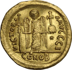 reverse: Justin I and Justinian I  (4 April-1 August 527). AV Solidus. Constantinople mint