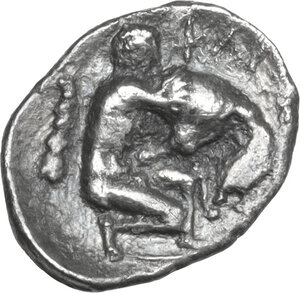 reverse: Southern Apulia, Caelia. AR Diobol, 325-275 BC