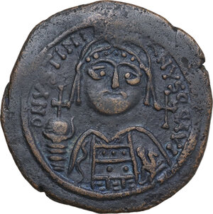 obverse: Justinian I (527-565).. AE Follis. Cyzicus mint, 2nd officina. Dated RY 21 (547/8)