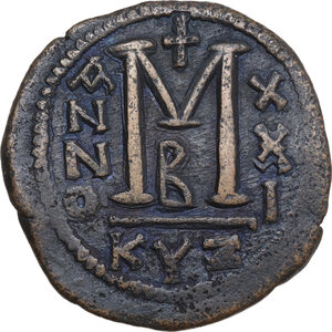 reverse: Justinian I (527-565).. AE Follis. Cyzicus mint, 2nd officina. Dated RY 21 (547/8)