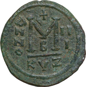 reverse: Justin II and Sofia (565-578).. AE Follis. Cyzicus mint, 2nd officina. Dated RY 3 (567/8)