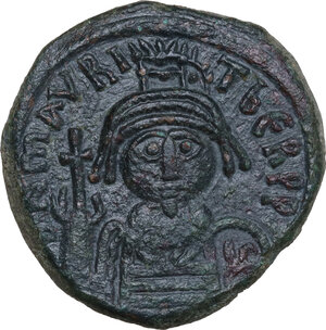 obverse: Maurice Tiberius (582-602).. AE Follis. Cyzicus mint, dated RY 12 (593/4)