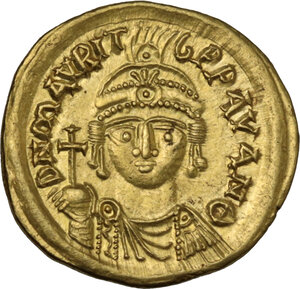 obverse: Maurice Tiberius (582-602).. AV Solidus, Carthage mint. Dated Indiction Year 9 (AD 590/1)