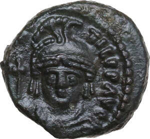 obverse: Maurice Tiberius (582-602).. AE Decanummium, Catania mint, RY 7 (589/90 AD)