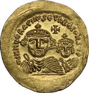 obverse: Heraclius (610-641) with Heraclius Constantine.. AV Solidus. Uncertain eastern military mint. Struck 613-617