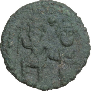 obverse: Heraclius (610-641) with Heraclius Constantine. Dated RY 21 (= 630/1). AE Follis, Ravenna mint, 630/1 AD