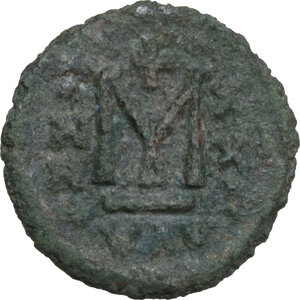 reverse: Heraclius (610-641) with Heraclius Constantine. Dated RY 21 (= 630/1). AE Follis, Ravenna mint, 630/1 AD