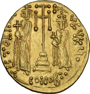 reverse: Constans II, with Constantine IV (641-668). . AV Solidus. Syracuse mint, c. 661-668