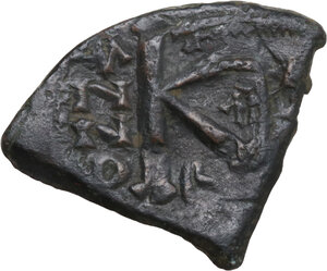 reverse: Leontius (695-698).. AE Half-follis, Constantinople mint. Dated RY 2 (AD 696/7)