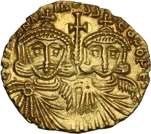 obverse: Constantine V Copronymus with Leo IV (741-775).. AV Solidus, Syracuse mint. Struck 751-775