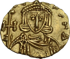 obverse: Constantine V Copronymus with Leo IV (741-775).. AV Tremissis, Syracuse mint