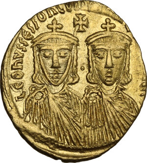 obverse: Leo IV the Khazar, with Constantine VI, Leo III and Constantine V (775-780).. AV Solidus, Constantinople mint. Struck 778-780