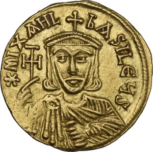 obverse: Michael II the Amorian, with Theophilus (820-829).. AV Solidus. Constantinople mint. Struck 821-829 AD