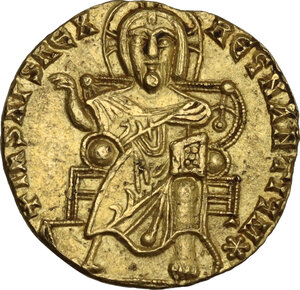 obverse: Constantine VII Porphyrogenitus, with Romanus I (913-959).. AV Solidus. Constantinople mint. Struck late 920-spring 921