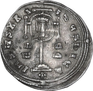 obverse: Constantine VII Porphyrogenitus, with Romanus I, Stephen, and Constantine (913-959 AD).. AR Miliaresion. Constantinople mint. Struck 931-944