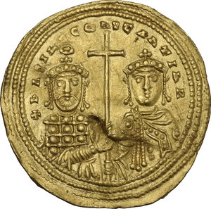 reverse: Basil II and Constantine VIII (976-1025).. AV Histamenon nomisma, Constantinople  mint, 1005-1025