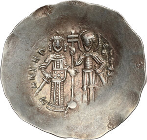 reverse: Manuel I Comnenus (1143-1180).. EL Aspron Trachy. Constantinople mint. Struck circa 1160-1164