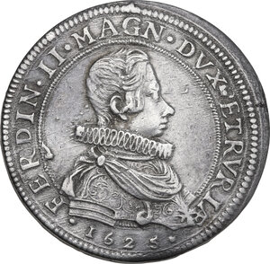 obverse: Firenze.  Ferdinando II de  Medici (1621-1670). Piastra con doppia data recante 1625 al diritto e 1623 al rovescio
